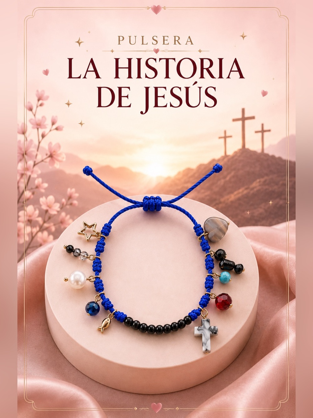 Royal Blue Cord Charm Bracelet with Cross